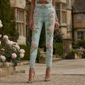 Women's Pink Rose Floral Embroidered Skinny Jeans elevenforest