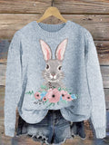 Bunny & Flower Embroidery Art Cozy knit Sweater artswardrobe