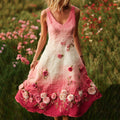 Pink Rose Embroidered Gradient Linen Tank Dress elevenforest