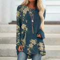 Comstylish Vintage Japanese Art Flower And Bird Print Casual Tunic