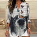 Butterfly And Dog Playing Print Women's Shirt elevenforest