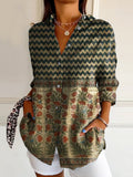 Women's Vintage Bohemian Floral Art Print Casual Cotton Shirt