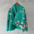 Vintage Japanese Sakura Art Pattern Plush Cardigan elevenforest
