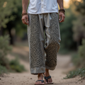 Tribal Viking Celtic Knot Art Linen Long Loose Wide-leg Pants elevenforest