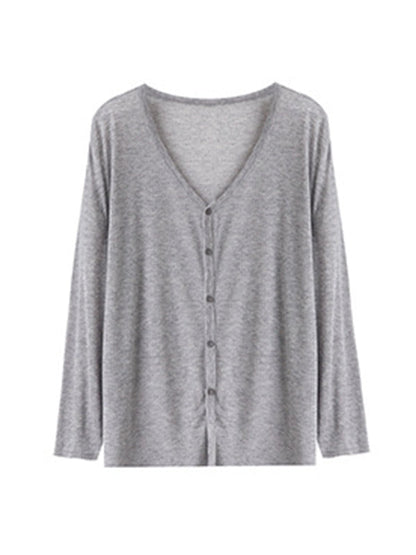 Long Sleeves Loose Buttoned Color Sun Protection V-neck Cardigan Tops