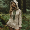 Women's Irish Pattern Jacquard Cozy Hooded Sweater elevenforest