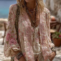 Women's Vintage Bohemian Floral Linen Cardigan elevenforest