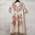 Bohemian Style Pink Rose Print V-neck Dress elevenforest