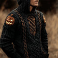 Men's Halloween Pumpkin Face Jacquard Chunky Hooded Sweater elevenforest