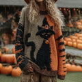 Halloween Cute Witch Cats Art Cozy Knit Sweater