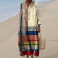 Women's Vintage Geometric Line Art Print Cotton Dress elevenforest
