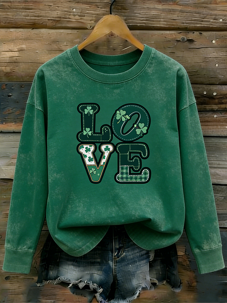 Comstylish St. Patrick's Day Shamrock Pattern Leisure Round Neck Long Sleeve T-shirt
