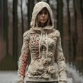 Comstylish Women's Vintage White Skeleton & Rose Art Cozy Hooded Sweater