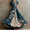 Women's Retro Japanese Sakura Artistic Linen Short Sleeve Dress elevenforest