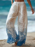 Bohemian Style Plant Flower Gradient Color Casual Long Pants elevenforest