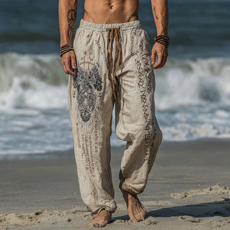 Men's Viking Occult Eagle Vintage Knot Runes Totem Summer Casual Pants elevenforest