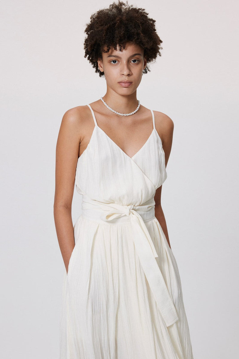 Wrapover Lace Up Cami Maxi Dress Beige