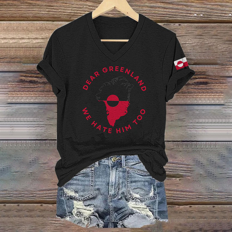 Comstylish Women's Greenland Print V-neck Short Sleeve T-shirt