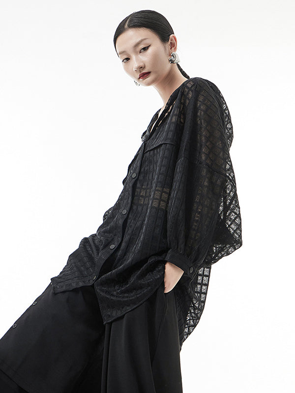 Loose Batwing Sleeves Sun Protection See-through Blouse