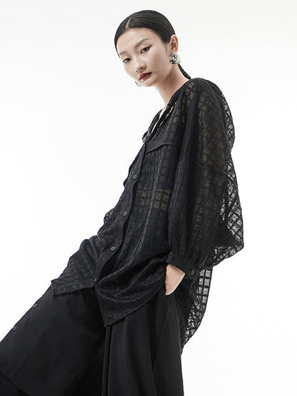 Loose Batwing Sleeves Sun Protection See-through Blouse