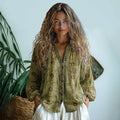 Vintage Tribal Floral Art Button Casual Shirt elevenforest