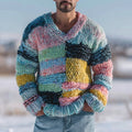 Men's Fair Isle Geometric Color Jacquard Warm V-neck Sweater elevenforest