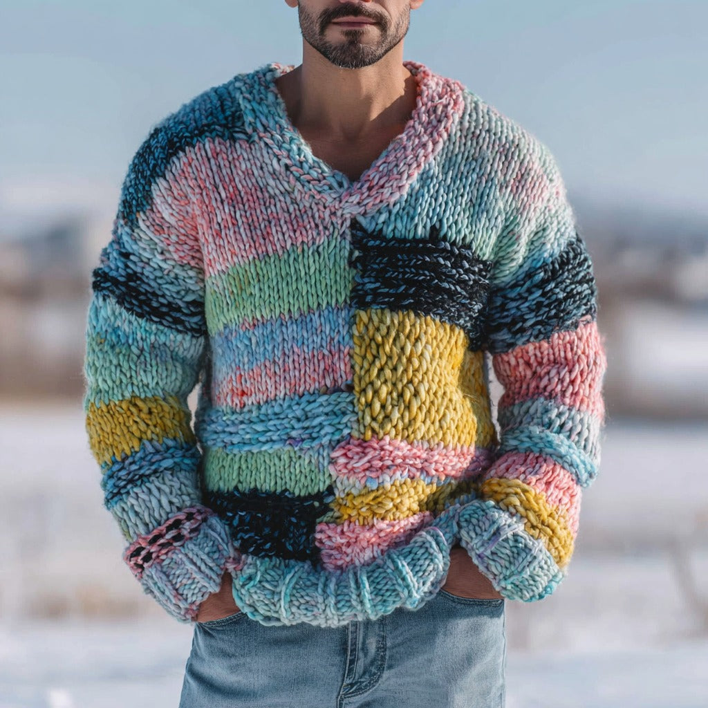 Men's Fair Isle Geometric Color Jacquard Warm V-neck Sweater elevenforest