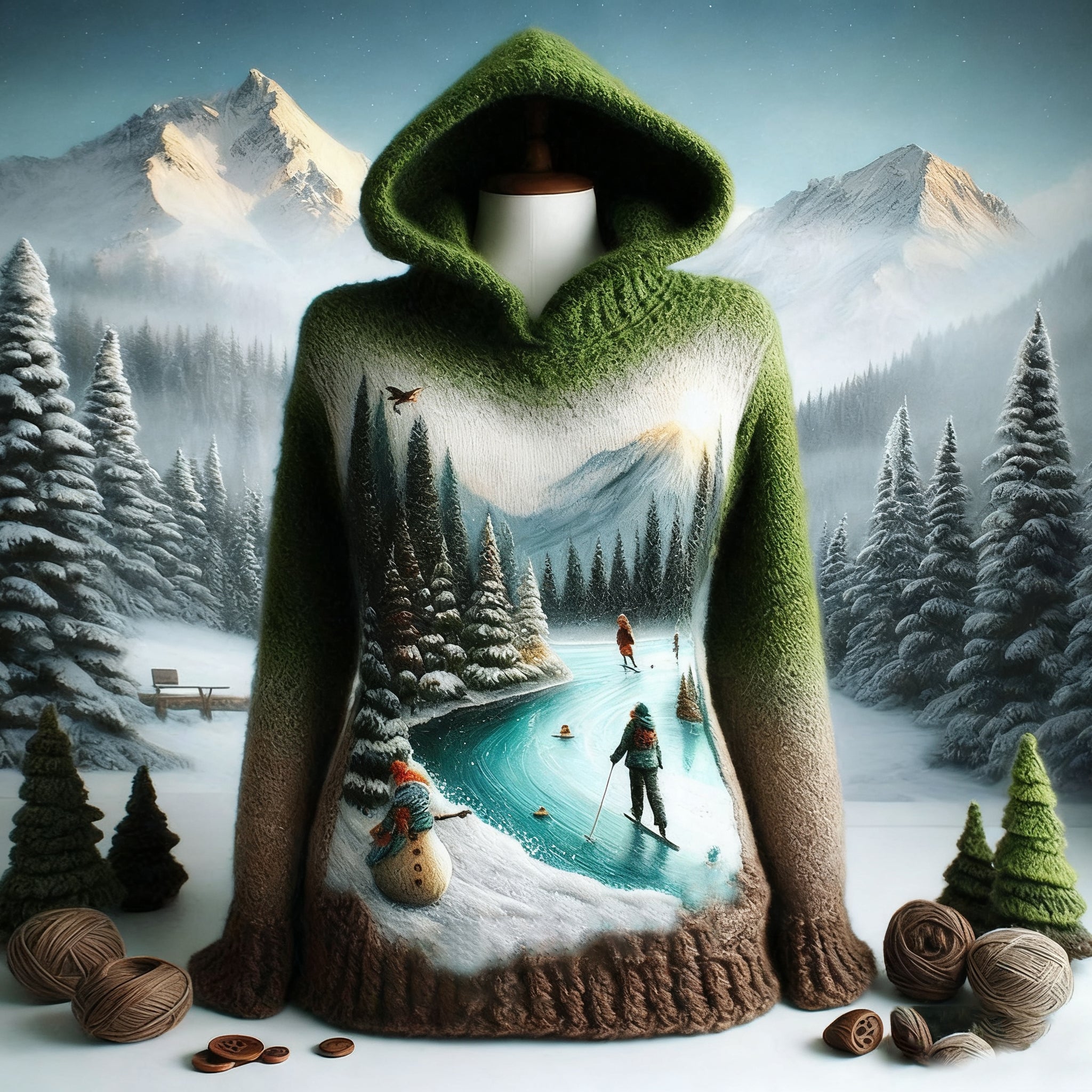 Comstylish Abstract Creative Skiing Art Warm Hooded Sweater