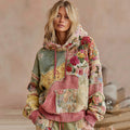 Vintage Rose Floral Embroidery Patchwork Art Comfy Hoodie elevenforest