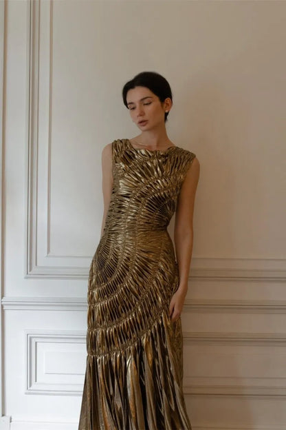 Camila Metallic Pleated Midi Dress