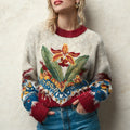 Retro Venezuela Inspired Cattleya Mossiae Contrast Cozy Knit Sweater elevenforest