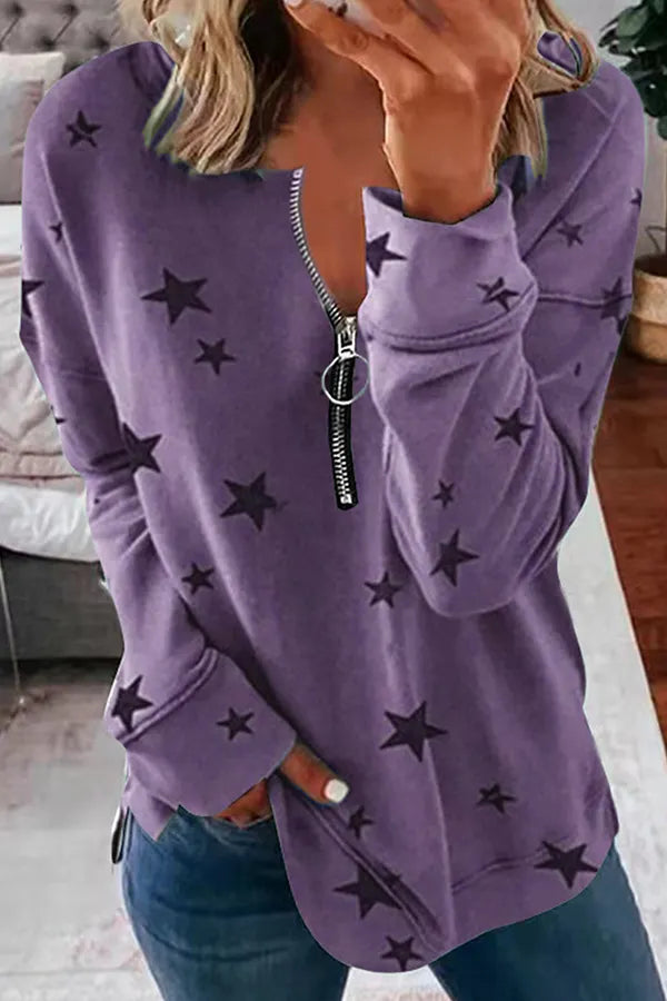 The Stars Patchwork Zipper Collar Hoodies(8 Colors)