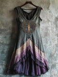 Vintage Tree Of Life Lace Hem Layered Dyed Linen Dress elevenforest