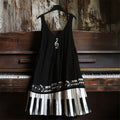 Comstylish Vintage Treble Clef Music Notes Piano Contrast Linen Dress