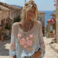 Women's Retro Pink Rose Pattern Casual Shirt elevenforest
