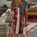 Comstylish Women's Independence Day Flag V-neck Short Sleeve Midi Dress