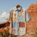 Men's Floral Applique Patchwork Art Casual Short Sleeve Shirts elevenforest
