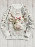 Cute Highland Cow Coquette Bow Knitted Cozy Sweater artswardrobe