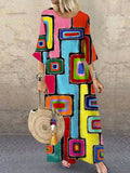 Geometric Abstract Art Women's Linen Maxi Dress elevenforest