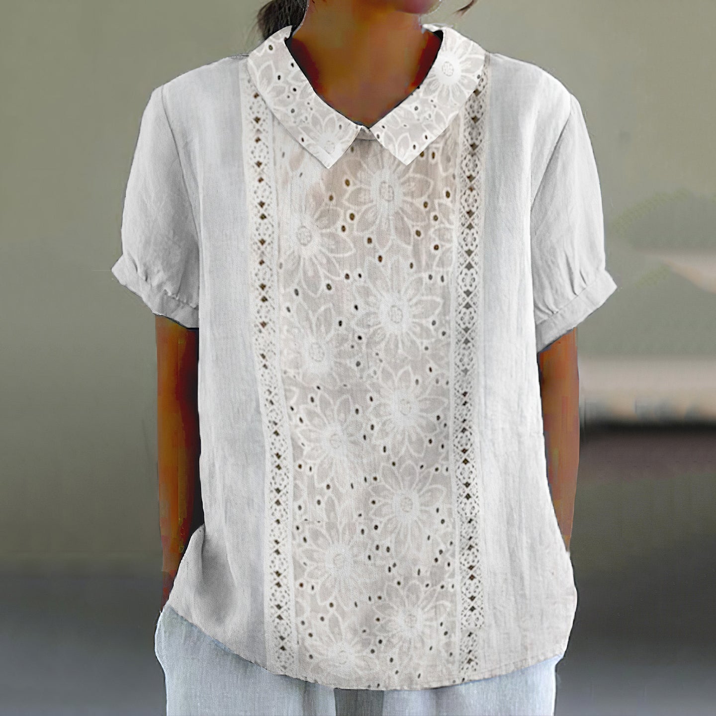 Retro Floral Lace Art Short Sleeve Lapel Shirt elevenforest