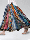 Boho Colorful Textile Flowy Linen Blend Wide Skirt elevenforest