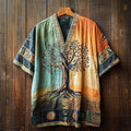 Men's Tribal Ethnic Tree Of Life Patchwork Gradient Art T-shirt elevenforest