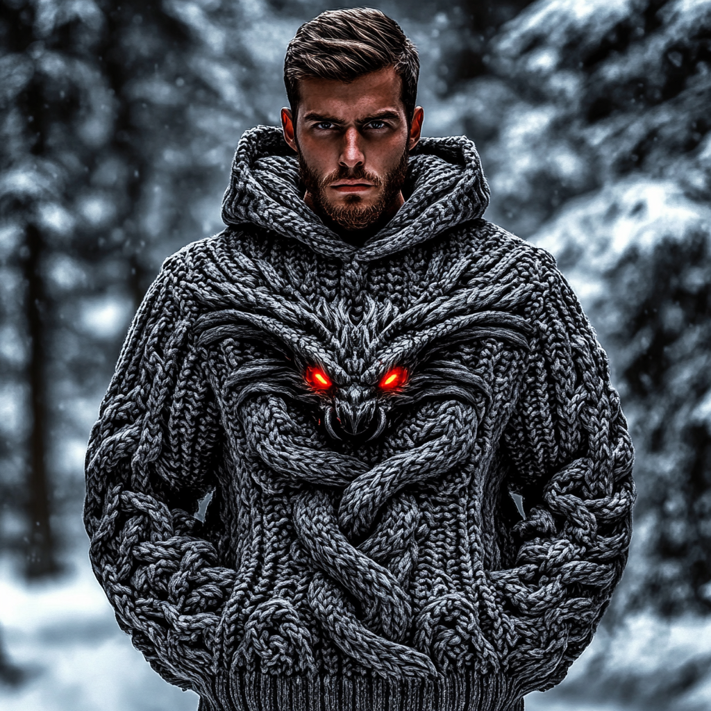 Men's Dragon Viking Celtic Chunky Knit Hooded Sweater elevenforest