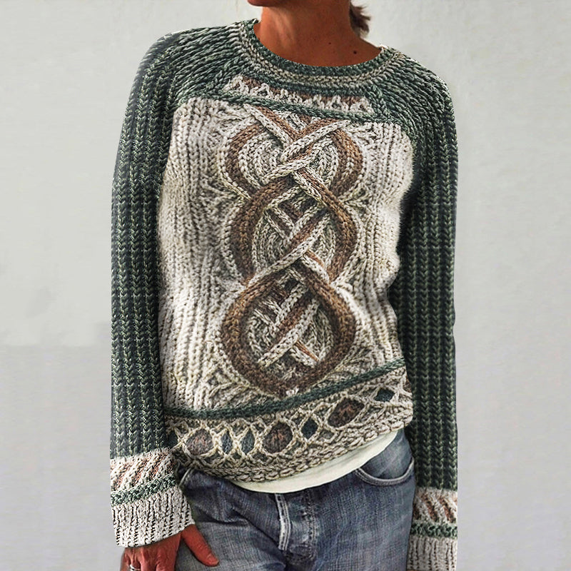 Women's Contrast Celtic Knot Irish Shamrock Sweater elevenforest