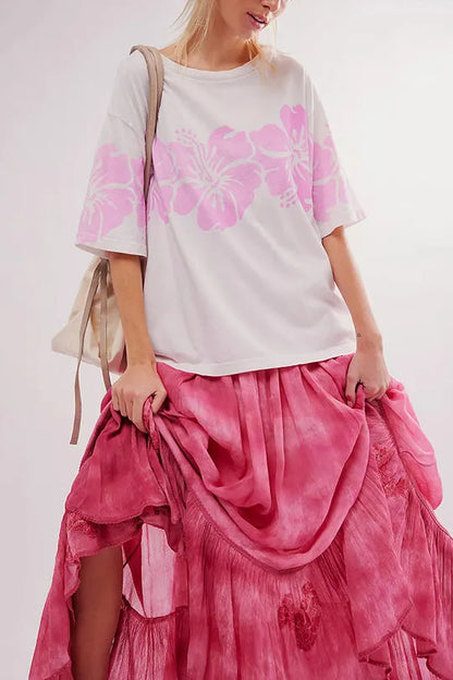 Print Loose Round Neck Short Sleeve T-shirt