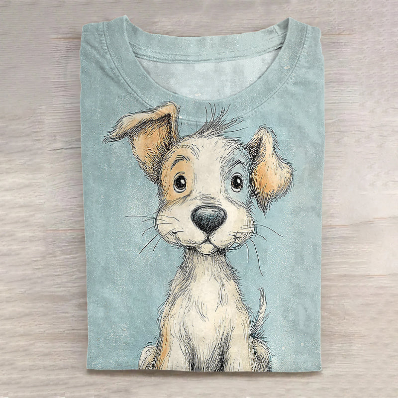 Comstylish Women's Cute Dog Art Vintage Washed T Shirt