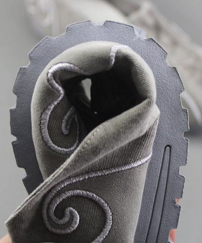 Grey Flat Feet Shoes for Cotton Fabric Stylish Embroidered Flats