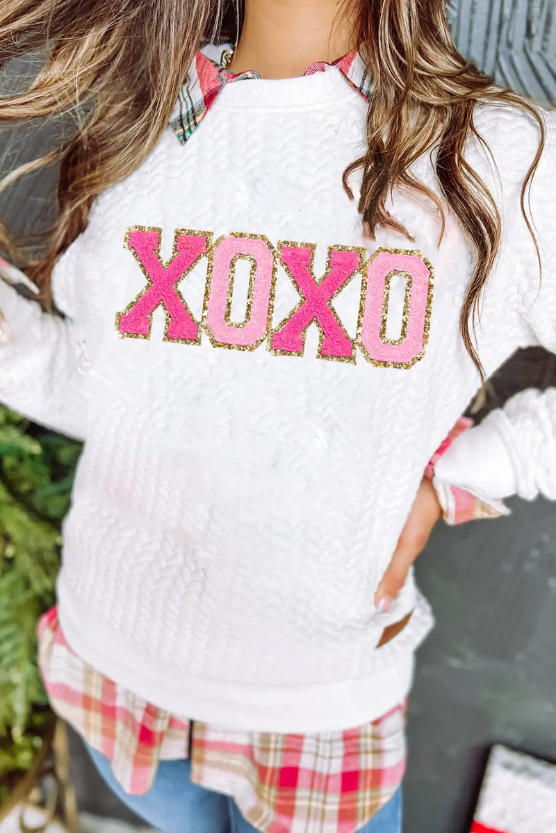Chenille Cable Knit Xoxo Sweatshirt