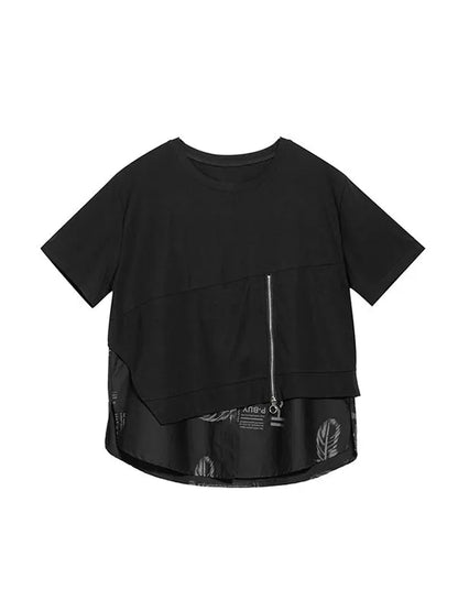 False Two Loose Printing Split-joint Round-neck T-shirts Tops