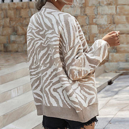 Autumn Winter Clothing Single Breasted Sweater Retro Lazy Knitted Mid Length Cardigan